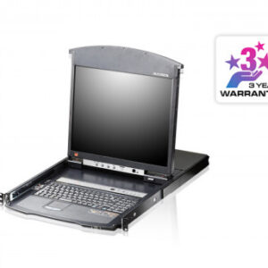 Aten Consola LCD dual rail con switch KVM por IP integrado multi-interfaz Cat 5 de 8 puertos con acceso compartido desde consolas local/remota
