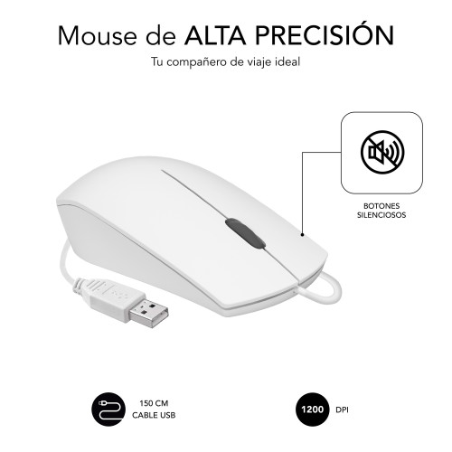 SUBBLIM Ratón Business Silencioso con cable USB 1200 DPI Blanco - Imagen 5