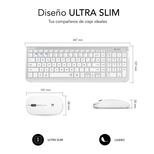 SUBBLIM Teclado con Ratón Bluetooth + 2.4G Combo Dual Prestige Extendido Plata/Blanco - Imagen 6