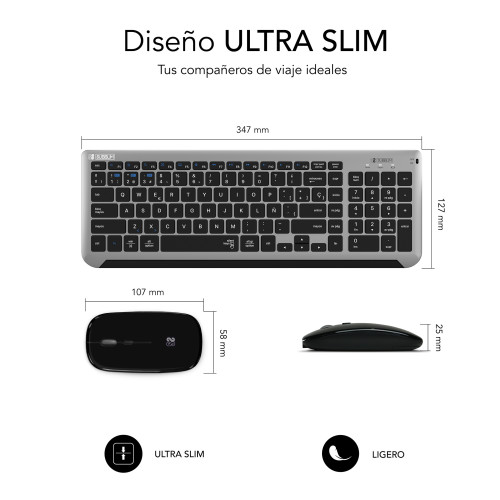 SUBBLIM Teclado con Ratón Bluetooth + 2.4G Combo Dual Prestige Extendido Gris/Negro - Imagen 6