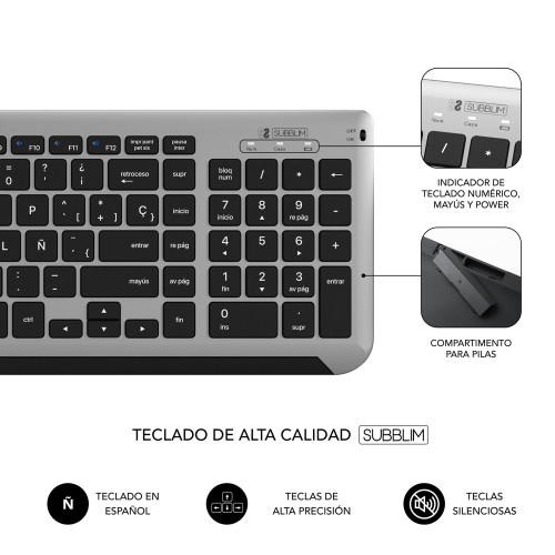 SUBBLIM Teclado con Ratón Bluetooth + 2.4G Combo Dual Prestige Extendido Gris/Negro - Imagen 7