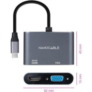 NANOCABLE CONVERSOR USB-C/M A HDMI/H-VGA/H 4K GRIS 15 CM