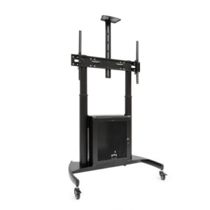 TooQ “NARNIA” Soporte de Suelo con Armario Multiusos + Accesorios Rack para Pantallas 60"- 100", Negro