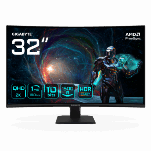 GIGABYTE GS32QCA 31.5" Monitor Curvo para Gaming QHD - 2560 x 1440, 180Hz, 1ms, 250 cd/m², FreeSync, HDR Ready, HDMI 2.0, DisplayPort 1.4