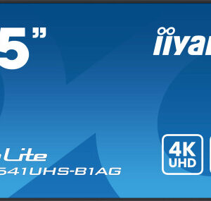 MONITOR IIYAMA65" 3840X2160, 4K UHD IPS PANEL, 1% HAZE, LANDSCAPE Y PORTRAIT , SPEAKERS 2X 10W , 3X HDMI, 500CD/M², MEDIA PLAY USB PORT, CONTROL LAN / RS232C, VESA 500X500 -WALLMOUNT INCLUDED (LH6541UHS-B1AG)