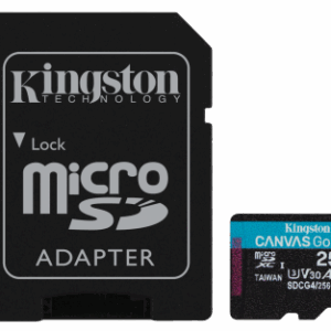 Kingston Technology Tarjeta microSDXC Canvas Go Plus Gen4 de 256 GB, 200 MB/s, A2 U3 V30 y adaptador