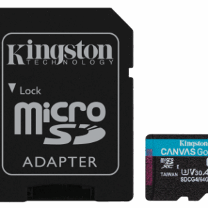 Kingston Technology Tarjeta microSDXC Canvas Go Plus Gen4 de 64 GB, 200 MB/s, A2 U3 V30 y adaptador