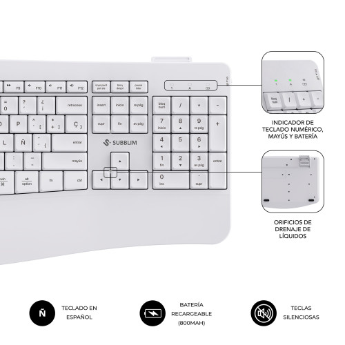 SUBBLIM Teclado con ratón COMBO DUAL OFFICE PROWAVE WHITE - Imagen 6