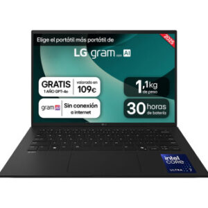 LG Gram 14ZD90T Intel Core Ultra 7 255H Portátil 35,6 cm (14") WUXGA 16 GB LPDDR5x-SDRAM 1 TB SSD FreeDOS Español Negro