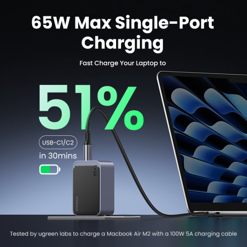 Ugreen Nexode Air 65W sieninis kroviklis, USB + 2x USB-C pilkos spalvos Ordenador portátil, Teléfono móvil, Ratón, Portátil, Batería portátil, Tableta Gris Corriente alterna Carga rápida Interior - Imagen 3