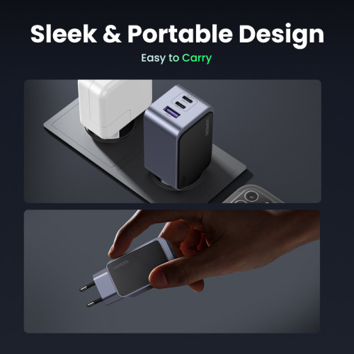 Ugreen Nexode Air 65W sieninis kroviklis, USB + 2x USB-C pilkos spalvos Ordenador portátil, Teléfono móvil, Ratón, Portátil, Batería portátil, Tableta Gris Corriente alterna Carga rápida Interior - Imagen 6