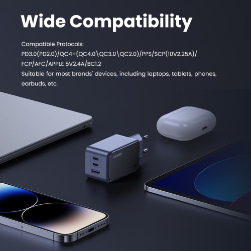 Ugreen Nexode Air 65W sieninis kroviklis, USB + 2x USB-C pilkos spalvos Ordenador portátil, Teléfono móvil, Ratón, Portátil, Batería portátil, Tableta Gris Corriente alterna Carga rápida Interior - Imagen 15