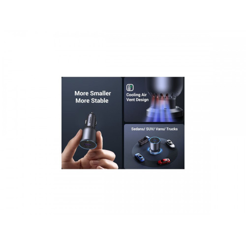 Ugreen 130W 3-Port Fast Car Char gray Auriculares, Ordenador portátil, Teléfono móvil, Portátil, Batería portátil, Teléfono Gris Encendedor de cigarrillos Auto - Imagen 7