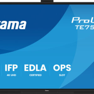 PANTALLA INTERACTIVA 75" EDLA, ANDROID 14, 8/128GB UHD IPS, MM 2X 20W + 20W SUBWR, 2X HDMI, DP , 2X USB-C, 450CD/M, HORIZ , MEDIA PLAY USB PORTS, ANTIGLARE, LAN, RS232C, IIWARE WIFI-6/BT 5.0, OPS SLOT, VESA 400X400 (MOUNT INCLUDED) (TE7513A-B1AG)