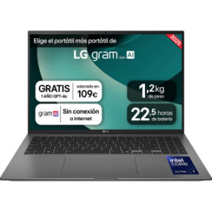 LG Gram 16ZD90T Intel Core Ultra 7 255H Portátil 40,6 cm (16") WQXGA 16 GB LPDDR5x-SDRAM 1 TB SSD Wi-Fi 7 (802.11be) FreeDOS Negro