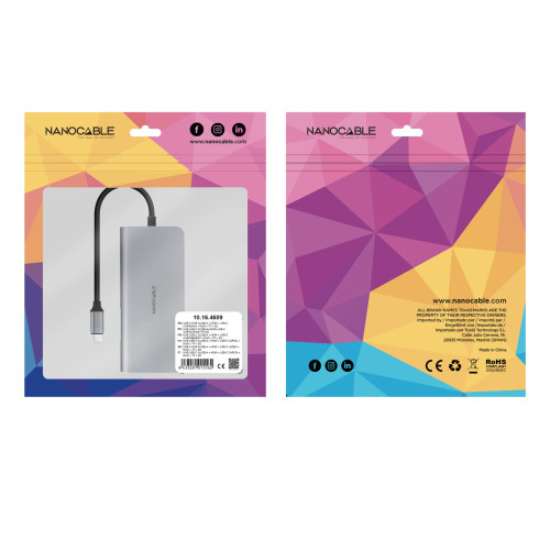 NANOCABLE HUB USB-C 3xUSB-A+HDMI+USB-C CARGA+RJ45+TF+SD - Imagen 7