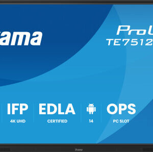 MONITOR INTERACTIVO TACTIL IIYAMA 75" (TE7512MIS-B4AG)3840X2160 / IPS LED 4K UHD / 24/7 / 8/64GB / 400 CD/M / 8MS / 1200:1 / 1 VGA - 3 HDMI / 1 USB-C / 5XUSB / AUDIO OUT / WIFI / MM / 2 RJ45 / OPS SLOT/ ANDROID 11