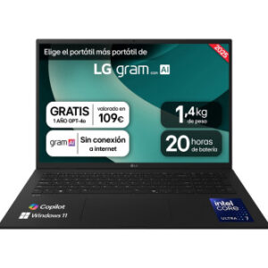 LG 17Z90T-G.AA78B ordenador portatil Intel Core Ultra 7 255H Portátil 43,2 cm (17") WQXGA 16 GB LPDDR5x-SDRAM 1 TB Unidad de disco duro Wi-Fi 7 (802.11be) Windows 11 Home Negro