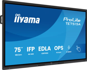 PANTALLA INTERACTIVA 75" EDLA, ANDROID 14, 16/128GB UHD IPS, MM 2X 20W + 20W SUBWR, 2X HDMI, DP , 1X USB-C, 550CD/M, HORIZ , MEDIA PLAY USB PORTS, ANTIGLARE, LAN, RS232C, IIWARE WIFI-6/BT 5.0, OPS SLOT, VESA 400X400 (MOUNT INCLUDED) (TE7515A-B1AG)