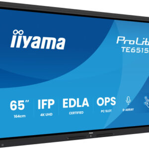 IIYAMA MONITOR INTERACTIVO 65" EDLA, ANDROID 14, 16/128GB UHD IPS, MM 2X 20W + 20W SUBWR, 2X HDMI, DP , 1X USB-C, 550CD/M, HORIZ , MEDIA PLAY USB PORTS, ANTIGLARE, LAN, RS232C, IIWARE WIFI-6/BT 5.0, OPS SLOT, VESA 600X400 (MOUNT INCLUDED) (TE6515A-