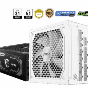 FUENTE ALIMENTACION MSI MAG A1000GL PCIE5 WHITE,PSU,1000W,80 PLUS GOLD,MODULAR,135MM,ACTIVE PFC,PCI-E 5.0 (16 PIN)X1,PCI-E (6+2 PIN)X4,SATA (15 PIN)X12
