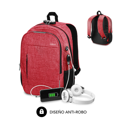 SUBBLIM Mochila para Portátil Urban Lock Backpack 16" Red - Imagen 2