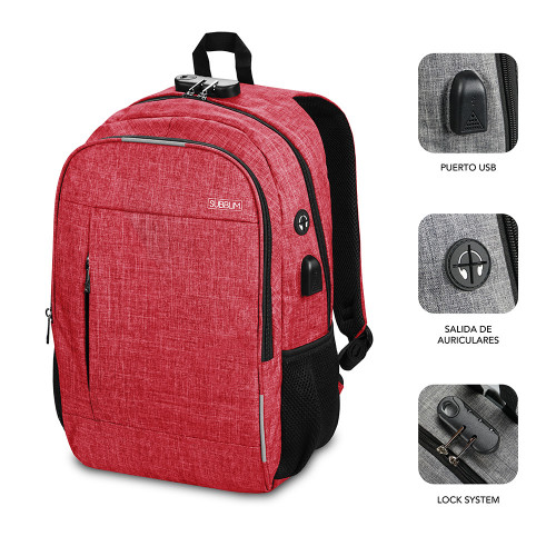SUBBLIM Mochila para Portátil Urban Lock Backpack 16" Red - Imagen 3
