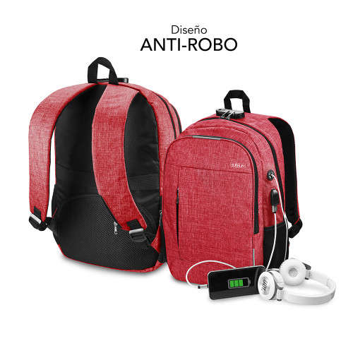 SUBBLIM Mochila para Portátil Urban Lock Backpack 16" Red - Imagen 6
