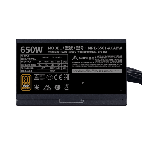 FUENTE ALIMENTACION COOLER MASTER MWE BRONZE V2 650W 230V 80+ BRONZE MPE-6501-ACABW-BEU - Imagen 4