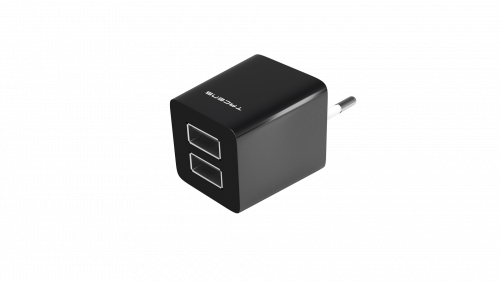 TACENS ANIMA AUSB1 USB CHARGER, 2x USB PORTS, 2.1A ULTRAFAST CHARGE, LIGHWEIGT AND COMPACT SIZE DESIGN, EU CONNECTOR, BLACK/WHITE DESIGN - Imagen 2