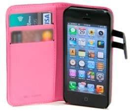 FUNDA WAZZABEE PARA IPHONE 5 POLIPIEL, MARCO INTERIOR PLASTICO, CIERRE MAGNETICO, ROSA (WB-M30WP-PK)
