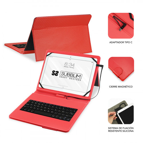 SUBBLIM Funda con Teclado Micro USB - USB C KEYTAB PRO USB 10,1" Red - Imagen 3
