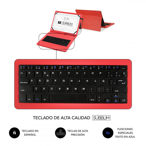 SUBBLIM Funda con Teclado Micro USB - USB C KEYTAB PRO USB 10,1" Red - Imagen 5