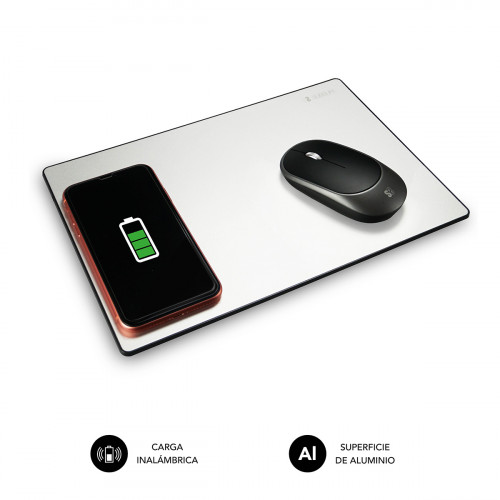 SUBBLIM Alfombrilla con cargador Inalámbrico Mousepad Wireless Charger Aluminum Silver 10W - Imagen 2