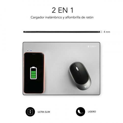 SUBBLIM Alfombrilla con cargador Inalámbrico Mousepad Wireless Charger Aluminum Silver 10W - Imagen 4