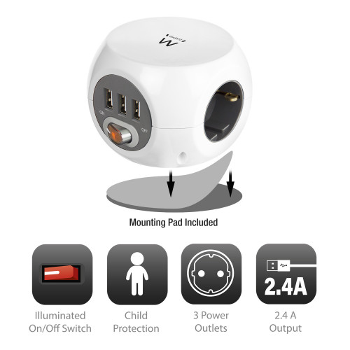 Ewent EW3939 base múltiple 1,5 m 3 salidas AC Interior Blanco - Imagen 4