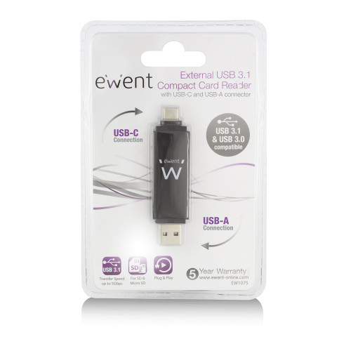 Ewent EW1075 lector de tarjeta USB 3.2 Gen 1 (3.1 Gen 1) Type-A/Type-C Negro - Imagen 6