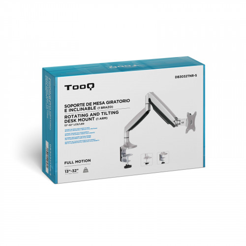 TooQ Soporte de Mesa Giratorio e Inclinable para Pantalla (Monitor / TV Plasma / LCD / LED) 13” – 32”, de Un Brazo, Plata - Imagen 11