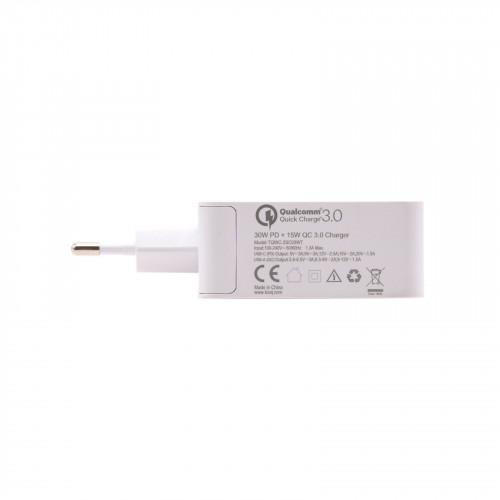 TooQ Cargador de Pared doble puerto USB-C PD + USB A QC3.0, 48W - Imagen 5