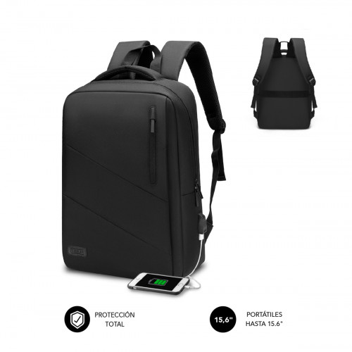 SUBBLIM City Backpack Mochila para portátil 15.6", Poliéster Oxford, Negra - Imagen 2