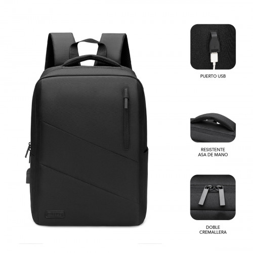 SUBBLIM City Backpack Mochila para portátil 15.6", Poliéster Oxford, Negra - Imagen 3