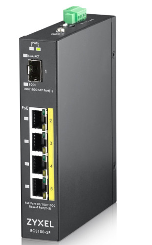 Zyxel RGS100-5P No administrado L2 Gigabit Ethernet (10/100/1000) Energía sobre Ethernet (PoE) Negro