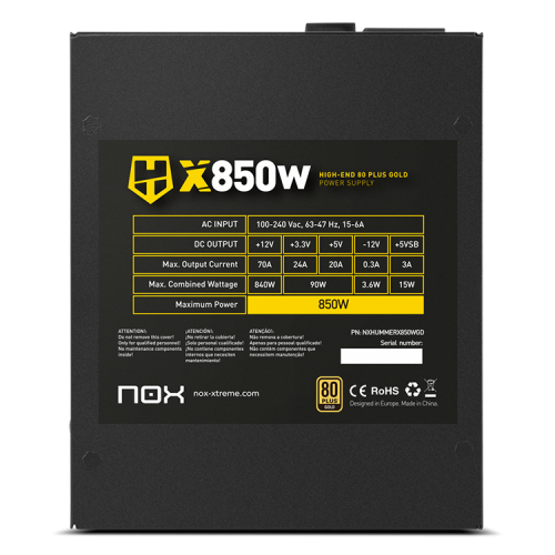 NOX HUMMER X 850W PLUS GOLD unidad de fuente de alimentación 24-pin ATX Negro - Imagen 6