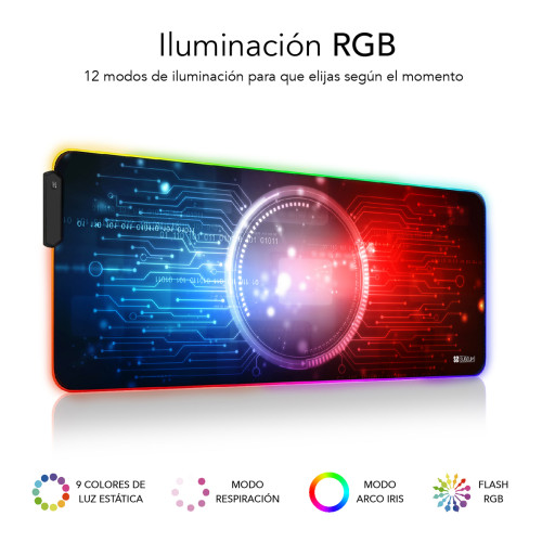 SUBBLIM Alfombrilla/Tapete Ratón con Luz LED RGB 9 colores - Imagen 3