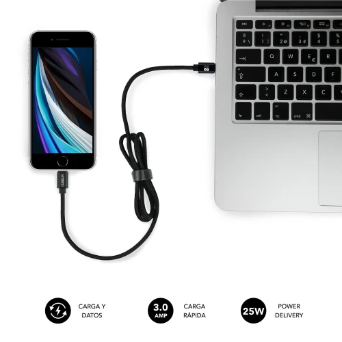 SUBBLIM CARGADOR ULTRA RAPIDO 2xUSB DE PARED PD25W+QC3.0+Cable C to C y lightning Negro - Imagen 7