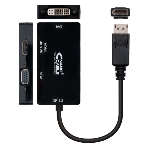 Nanocable Conversor Displayport a VGA / HDMI, 3 en 1, DP 1.2/M-VGA/H-HDMI/H 4K, Negro, 15 cm - Imagen 3