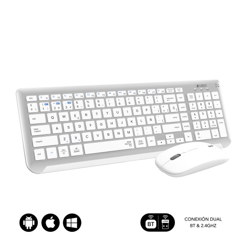 SUBBLIM Teclado con Ratón Bluetooth + 2.4G Combo Dual Prestige Extendido Plata/Blanco - Imagen 3