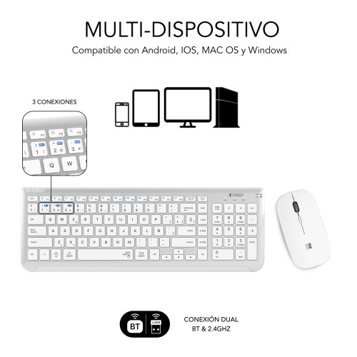 SUBBLIM Teclado con Ratón Bluetooth + 2.4G Combo Dual Prestige Extendido Plata/Blanco - Imagen 5