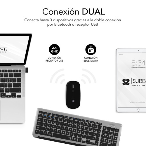 SUBBLIM Teclado con Ratón Bluetooth + 2.4G Combo Dual Prestige Extendido Gris/Negro - Imagen 4
