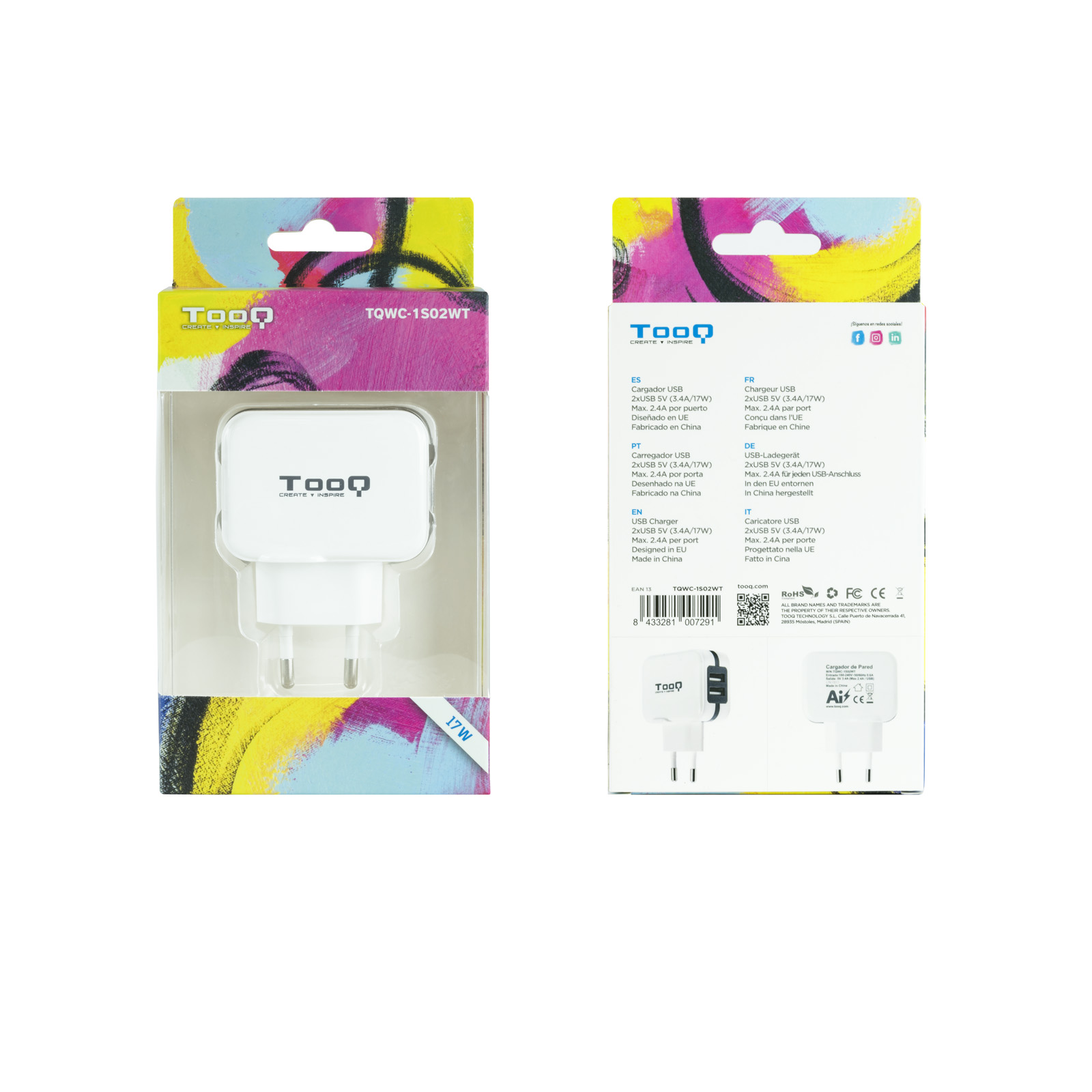 TOOQ / CARGADOR PARED USB / BLANCO / TQWC-1S02WT - Imagen 7